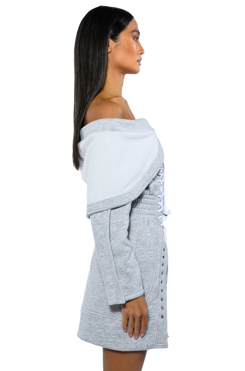 Tied Up In Love Corset Long Sleeve Sweatshirt Dress