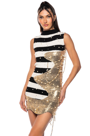 Unlike The Others Embellished Knit Mini Dress