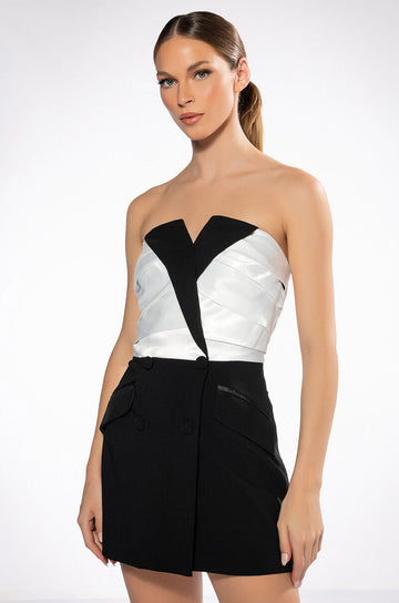Vivian Tuxedo Detail Strapless Mini Dress