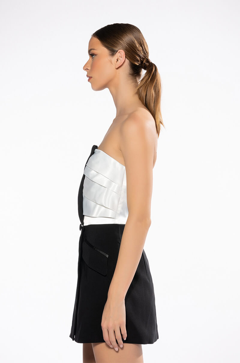 Vivian Tuxedo Detail Strapless Mini Dress