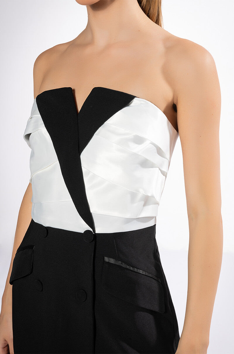 Vivian Tuxedo Detail Strapless Mini Dress