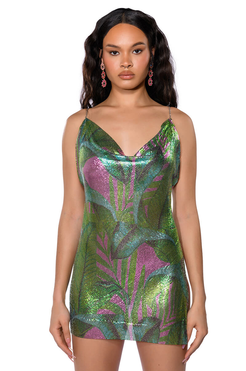 Wild Child Cowl Neck Chain Mail Mini Dress