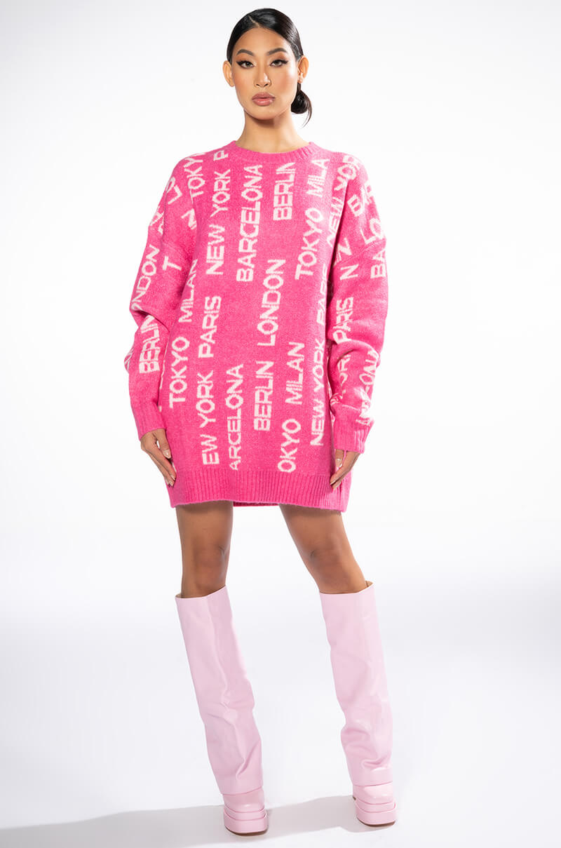 World Traveler Oversized Sweater Dress